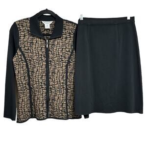Exclusively Misook Crocodile Print Full Zip Cardigan and Black Skirt Set